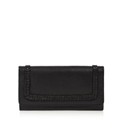 Black leather disc applique flapover purse